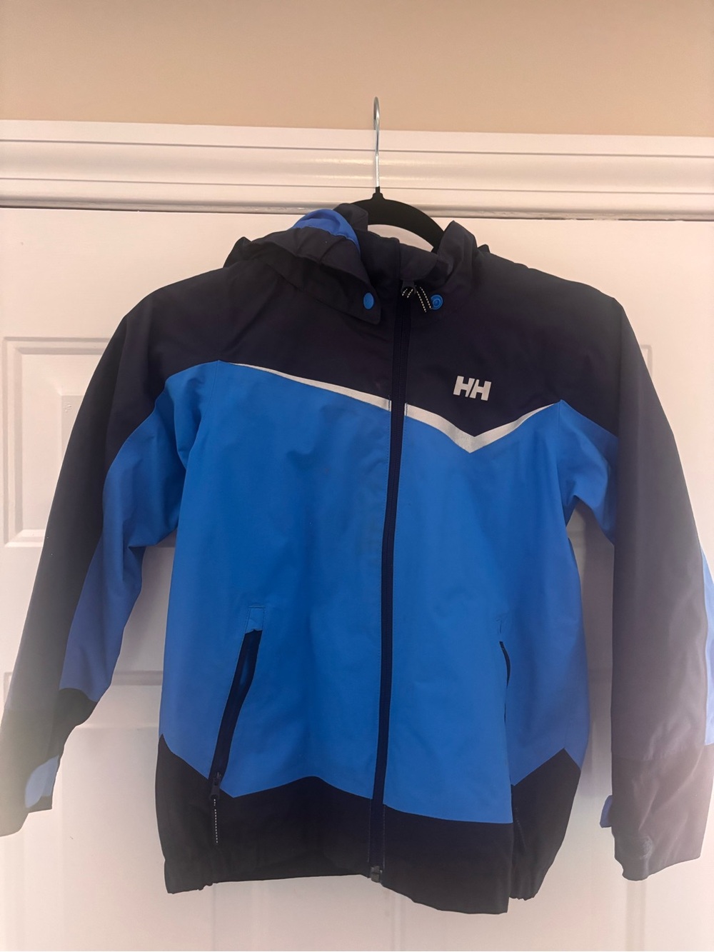Helly Hansen Blue and Black Kids Hooded Rain Jacket
